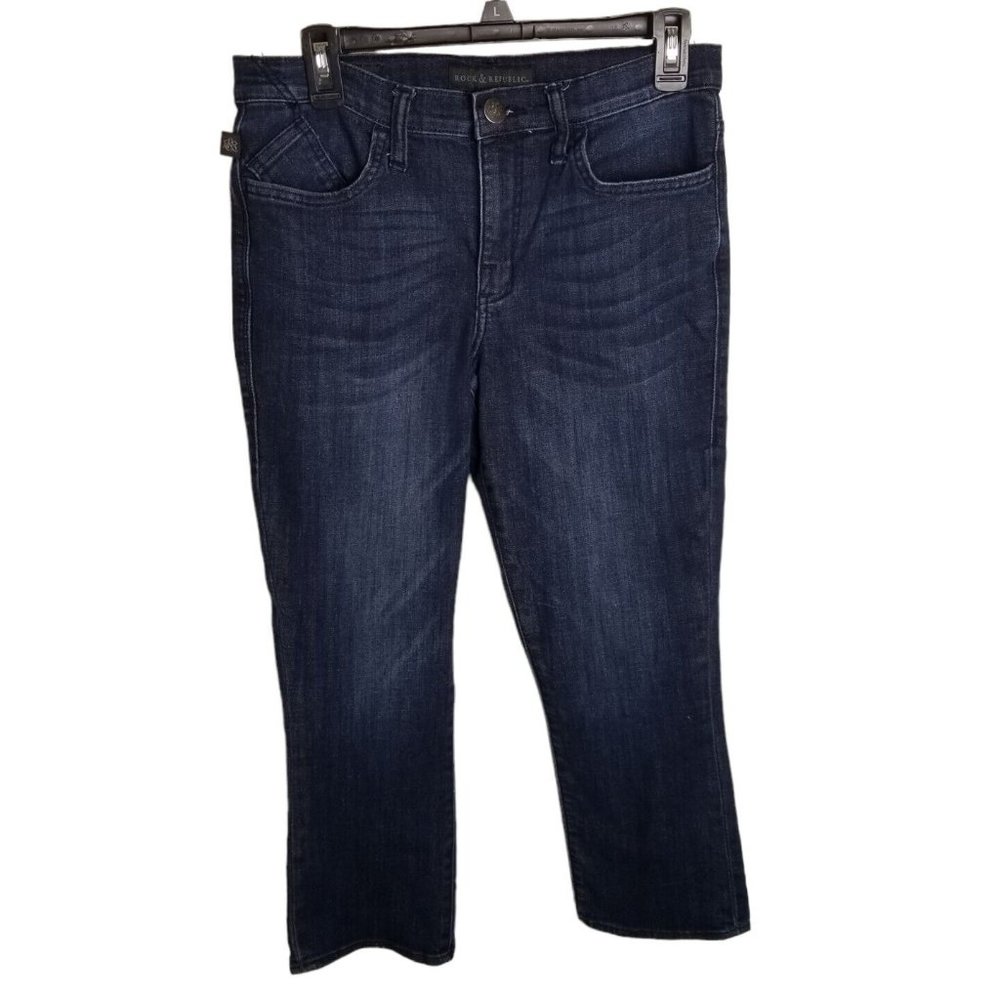 Rock Republic Jeans Kendall 10 Blue Jeans Capri Button Flap Tag Rivets